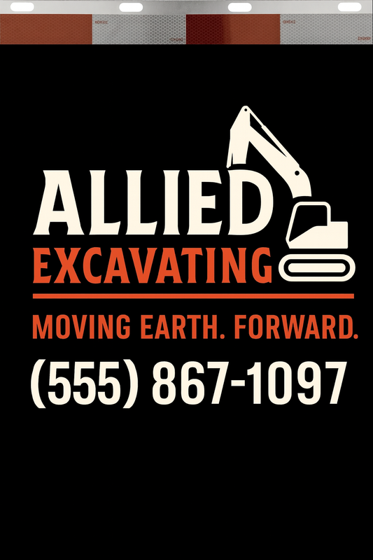 Custom Two-Color Semi-Truck, Work Truck, Box Truck Mud Flaps | Create Your Own Mud Flaps | Add Your Own Logo Or Text | Custom Mud Flap Template Designs | Mud Flaps For Compliance & Business Growth
