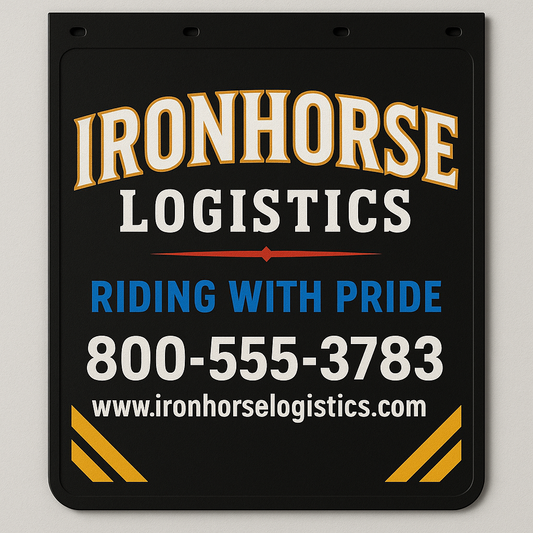 Custom Two-Color Semi-Truck, Work Truck, Box Truck Mud Flaps | Create Your Own Mud Flaps | Add Your Own Logo Or Text | Custom Mud Flap Template Designs | Mud Flaps For Compliance & Business Growth