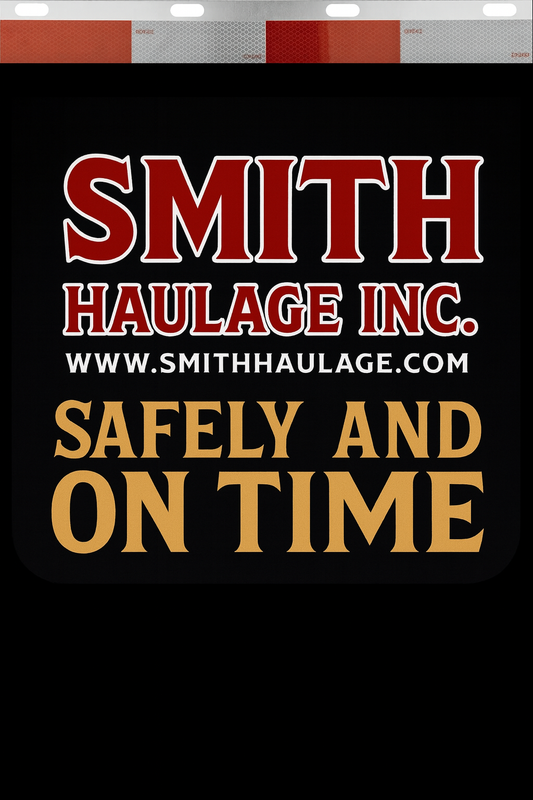 Custom Two-Color Semi-Truck, Work Truck, Box Truck Mud Flaps | Create Your Own Mud Flaps | Add Your Own Logo Or Text | Custom Mud Flap Template Designs | Mud Flaps For Compliance & Business Growth