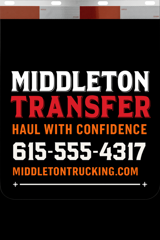 Custom Two-Color Semi-Truck, Work Truck, Box Truck Mud Flaps | Create Your Own Mud Flaps | Add Your Own Logo Or Text | Custom Mud Flap Template Designs | Mud Flaps For Compliance & Business Growth