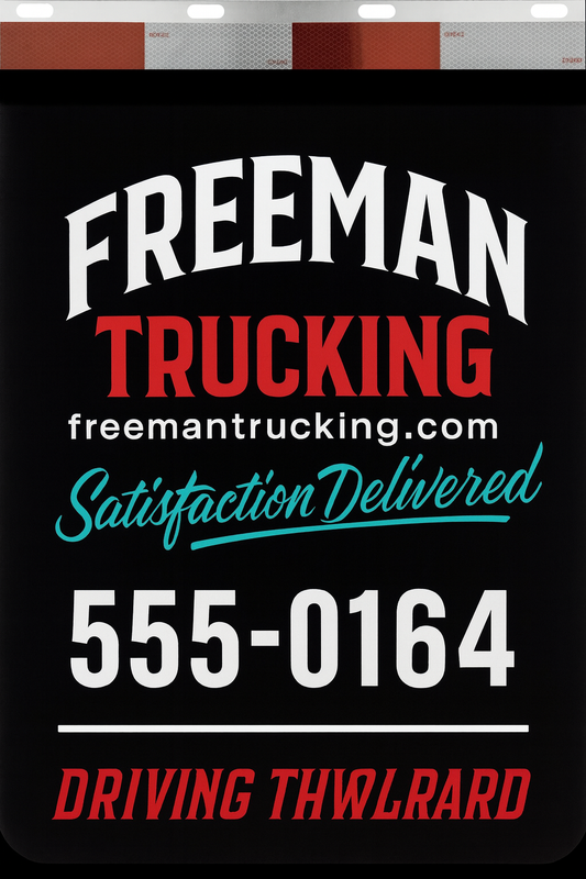 Custom Two-Color Semi-Truck, Work Truck, Box Truck Mud Flaps | Create Your Own Mud Flaps | Add Your Own Logo Or Text | Custom Mud Flap Template Designs | Mud Flaps For Compliance & Business Growth