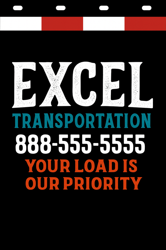 Custom Two-Color Semi-Truck, Work Truck, Box Truck Mud Flaps | Create Your Own Mud Flaps | Add Your Own Logo Or Text | Custom Mud Flap Template Designs | Mud Flaps For Compliance & Business Growth