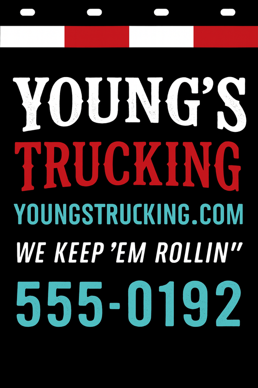 Custom Two-Color Semi-Truck, Work Truck, Box Truck Mud Flaps | Create Your Own Mud Flaps | Add Your Own Logo Or Text | Custom Mud Flap Template Designs | Mud Flaps For Compliance & Business Growth