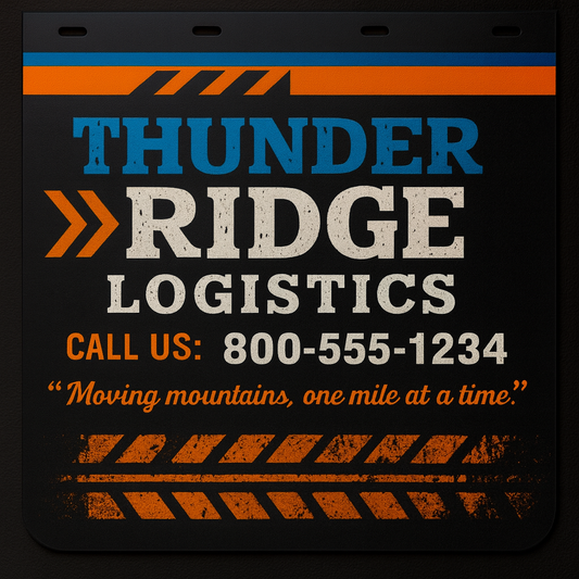 Custom Two-Color Semi-Truck, Work Truck, Box Truck Mud Flaps | Create Your Own Mud Flaps | Add Your Own Logo Or Text | Custom Mud Flap Template Designs | Mud Flaps For Compliance & Business Growth