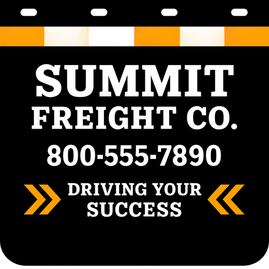 Custom Two-Color Semi-Truck, Work Truck, Box Truck Mud Flaps | Create Your Own Mud Flaps | Add Your Own Logo Or Text | Custom Mud Flap Template Designs | Mud Flaps For Compliance & Business Growth